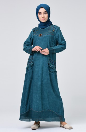 فستان أزرق زيتي 9999-08