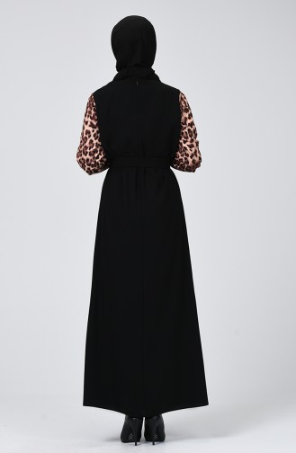 Leopar Desenli Kuşaklı Elbise 0337-01 Siyah