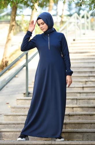 Sleeve Elastic Sport Dress Navy Blue 8074-03