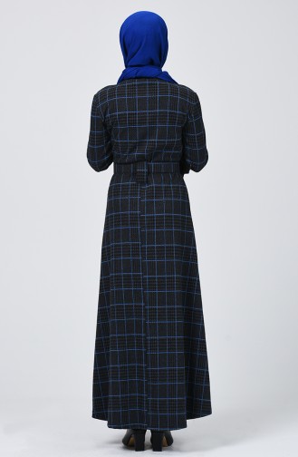 Ekose Desenli Kışlık Elbise 0014-03 Füme Saks
