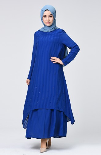 Saks-Blau Hijab Kleider 8012-02