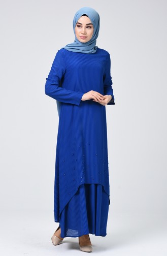 Saks-Blau Hijab Kleider 8012-02