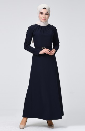 Navy Blue Hijab Dress 4488-02