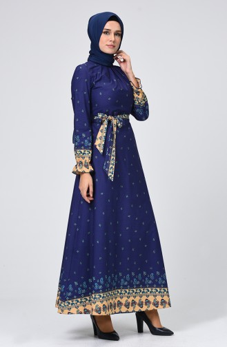 Navy Blue Hijab Dress 60066-01