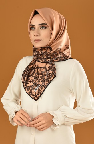 Karaca Écharpe Twill en Soie Synthétique 90625-07 Caramel Noir 90625-07