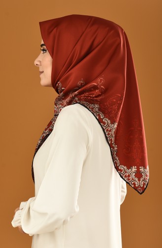 Karaca Sentetik İpek Twill Eşarp 90625-12 Kırmızı Kahverengi