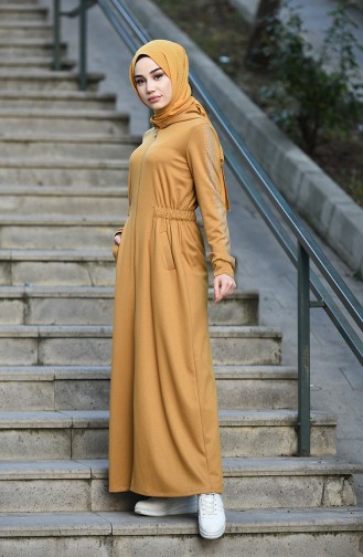Sports Abaya sleeves decorated with strass Mustard 8084-01