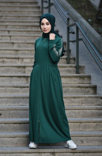Sports Abaya sleeves decorated with strass Emerald Green 8084-03