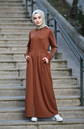 Sports Abaya sleeves decorated with strass Dark Brown Tobacco 8084-07