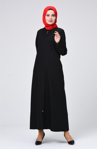 Abaya Crêpe à Fermeture 0259-04 Noir 0259-04