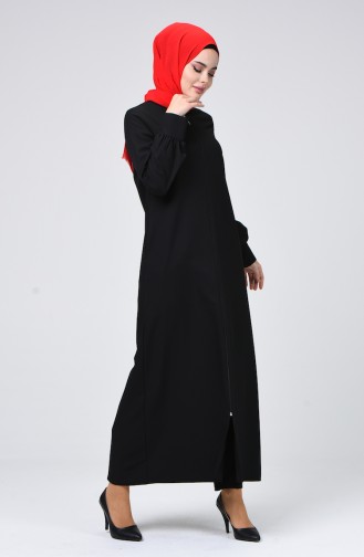 Abaya Crêpe à Fermeture 0259-04 Noir 0259-04