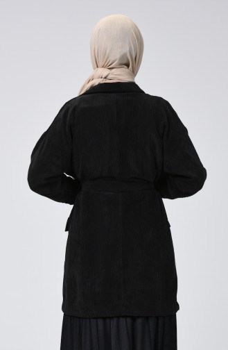 Pocket Detailed Belted Velvet Cape Black 1021-01