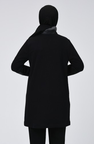 معطف مزين بالجلد أسود 0128-01