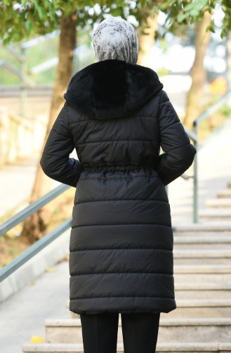 Plush Detailed Quilted Coat Black 0388-01