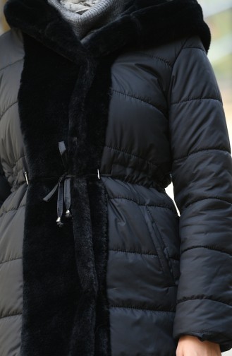 Plush Detailed Quilted Coat Black 0388-01