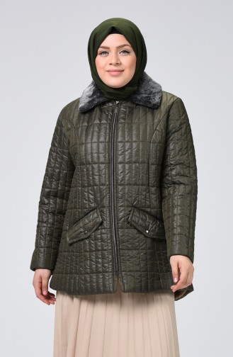 Plus Size Pocket quilted Coat 1626-03 Khaki 1626-03