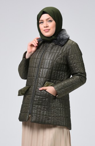 Plus Size Pocket quilted Coat 1626-03 Khaki 1626-03