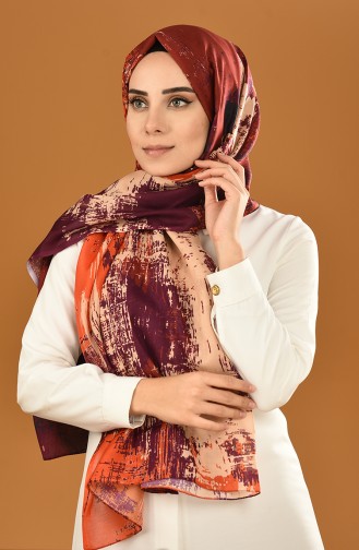 Patterned Cotton Shawl Purple Brick 95307-04