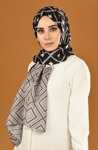 Patterned Cotton Shawl Gray Black 95308-03