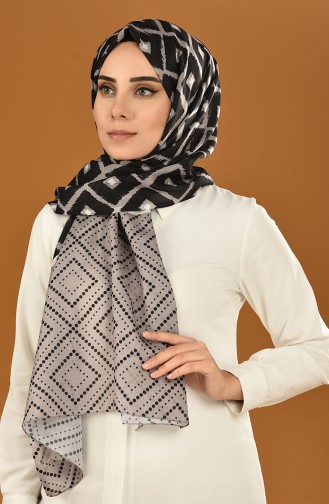 Patterned Cotton Shawl Gray Black 95308-03