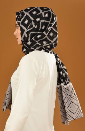 Patterned Cotton Shawl Gray Black 95308-03