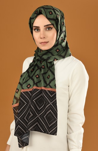 Patterned Cotton Shawl Black Khaki 95308-05