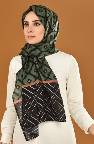 Patterned Cotton Shawl Black Khaki 95308-05