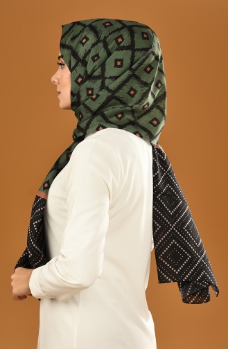 Patterned Cotton Shawl Black Khaki 95308-05