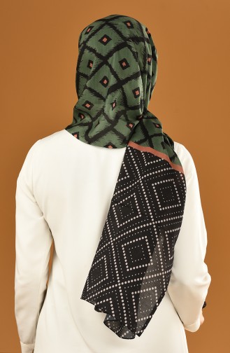 Patterned Cotton Shawl Black Khaki 95308-05