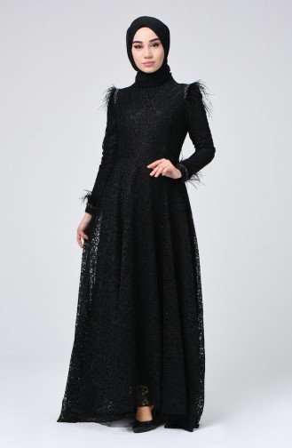 Black Hijab Evening Dress 5165-01