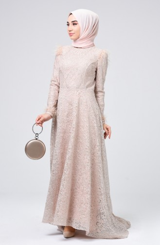Powder Hijab Evening Dress 5165-02