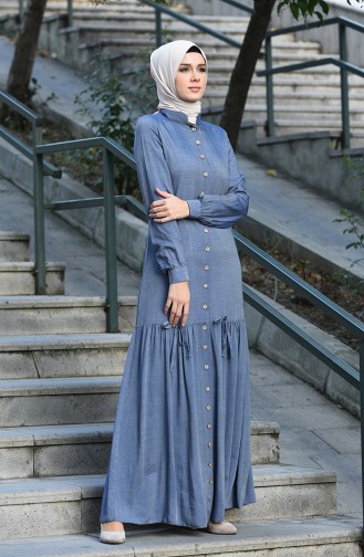 Jeansblau Hijab Kleider 8052-01