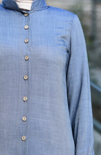 Eteği Büzgülü Tensel Elbise 8052-01 Kot Mavi