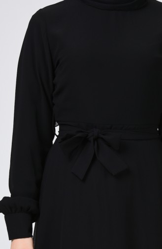 Robe Mousseline à Ceinture 1712-02 Noir 1712-02