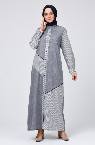 Navy Blue Hijab Dress 4502-03