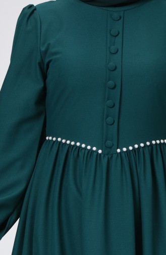 Düğme Detaylı Krep Elbise 3402-06 Zümrüt Yeşili