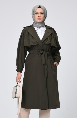 Lined Belted Trench Coat Khaki 1007-01