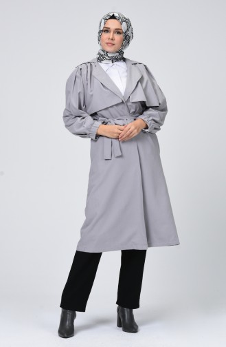 Lined Belted Trench Coat Gray 1007-04