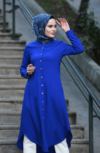 Düğmeli Uzun Tunik 10122-05 Saks 10122-05