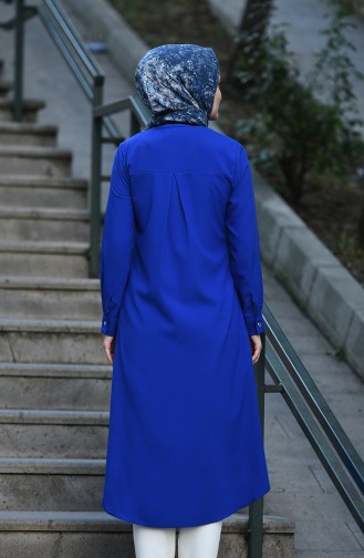 Düğmeli Uzun Tunik 10122-05 Saks 10122-05