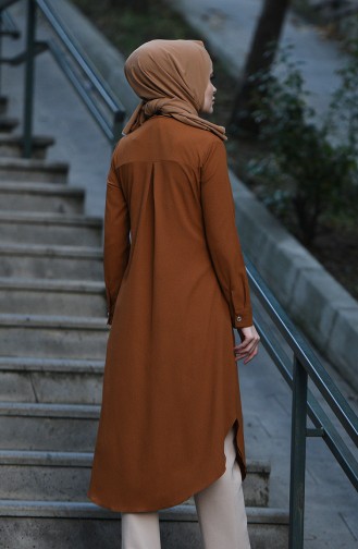 Düğmeli Uzun Tunik 10122-07 Taba