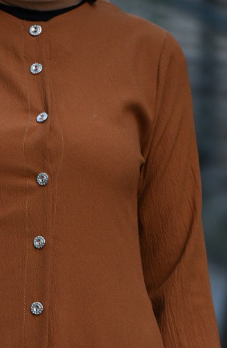 Düğmeli Uzun Tunik 10122-07 Taba