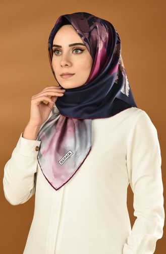 Karaca Sentetik İpek Twill Eşarp 90629-10 Fuşya Lacivert