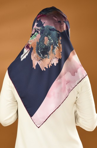 Karaca Sentetik İpek Twill Eşarp 90629-10 Fuşya Lacivert