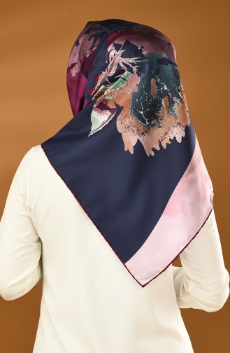 Karaca Sentetik İpek Twill Eşarp 90629-10 Fuşya Lacivert