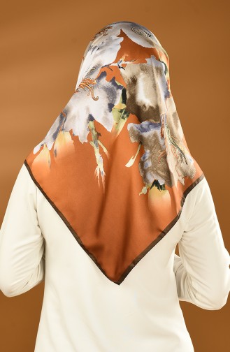 Karaca Patterned Rayon Scarf Brown Orange 90637-08