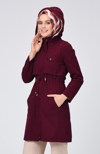 Gabardin Kumaş Beli Büzgülü Kaban 7105-04 Mor