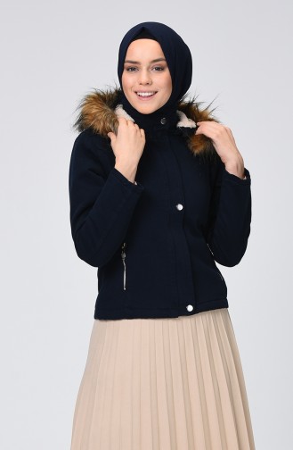 Furry Short Coat 7106-01 Navy Blue 7106-01