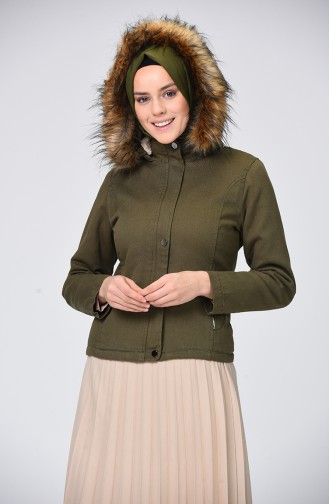Furry Short Coat 7106-02 Khaki 7106-02