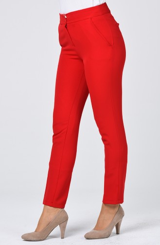 Straight Leg Classic Trousers with Pockets 1113-09 Red 1113-09